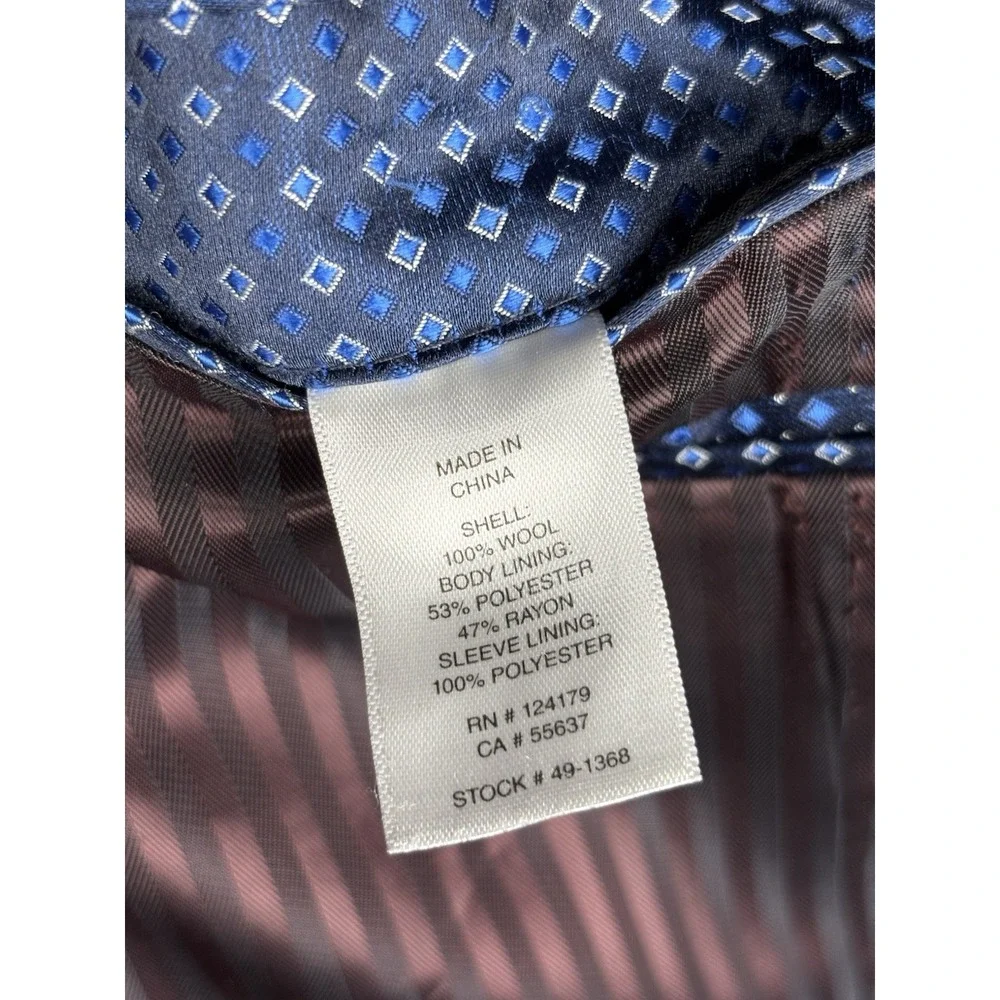 Johnston & Murphy Sport Coat Mens L Gray Blue Plaid 100% Wool Blazer Jacket